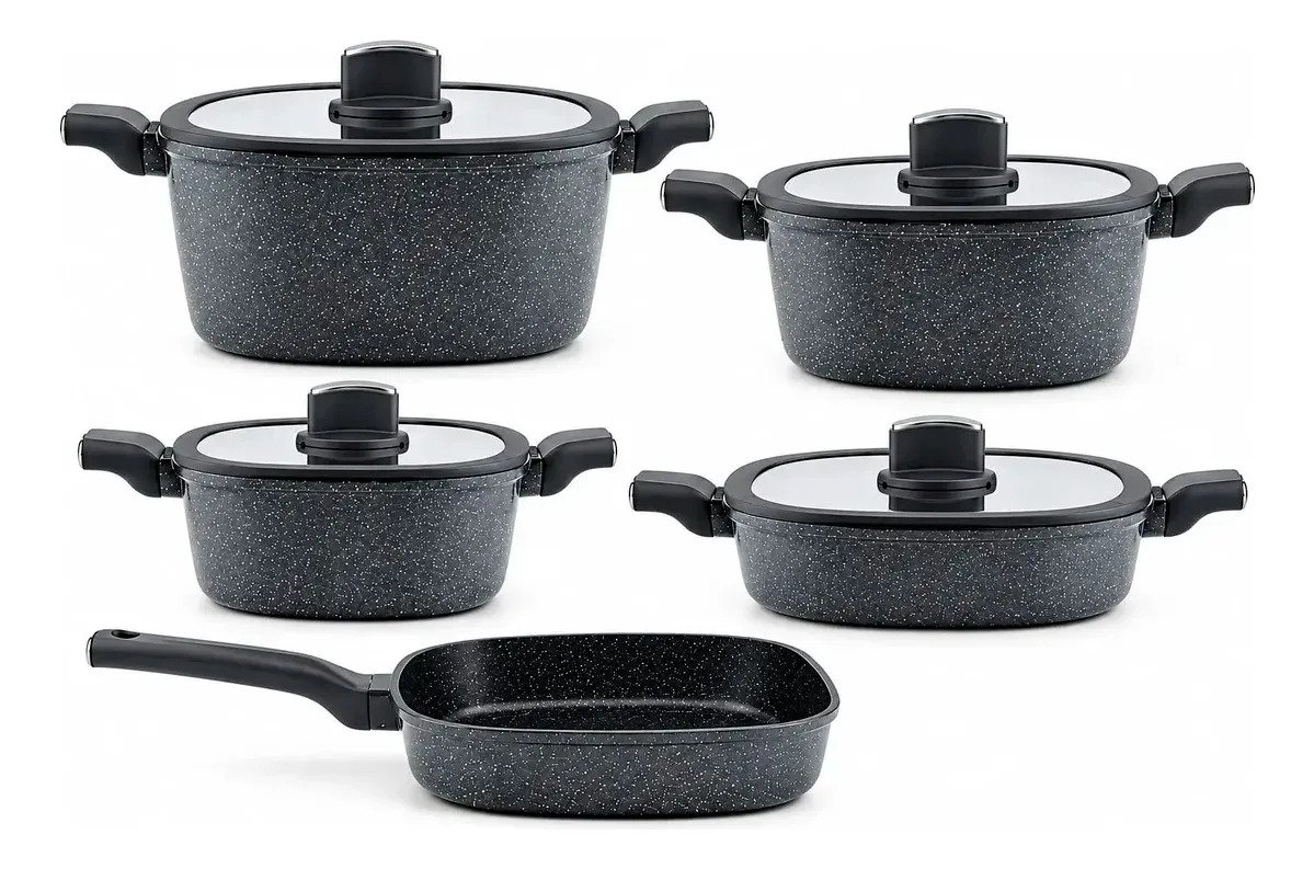 Bateria De Ollas Osfe En Granito 9 Elegantes Piezas Con Tapa