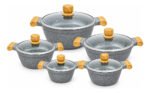 Bateria De Ollas H.k En Granito 10 Elegantes Piezas Con Tapa - Gris