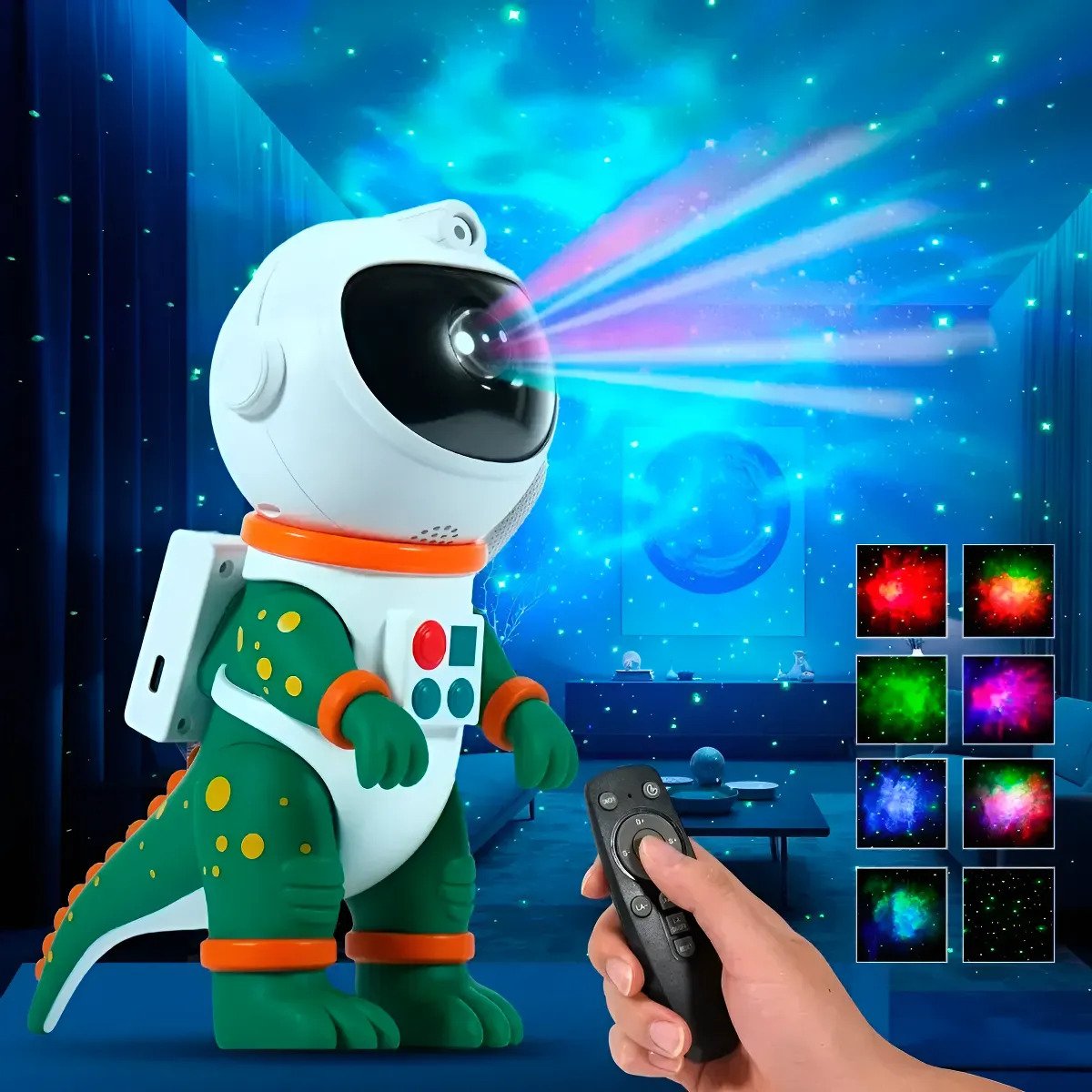 Luz Noche Proyector Astronauta Forma Dinosaurio Para Niños Verde