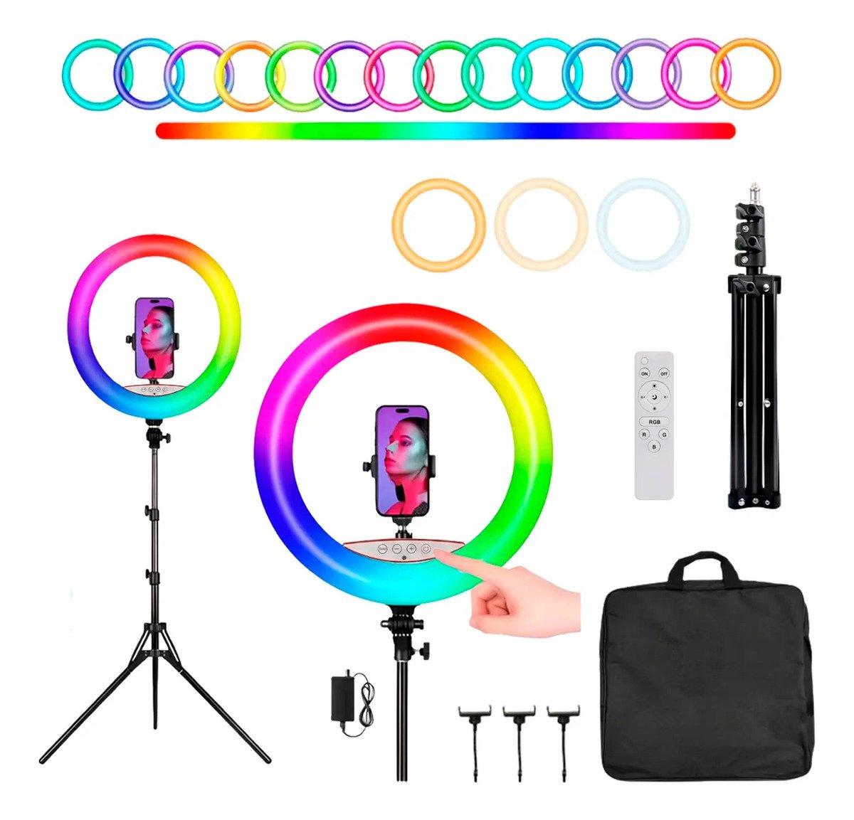 Aro De Luz Led Rgb 56cm Para Fotografía Selfie + Trípode 2m