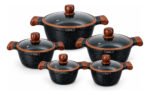 Bateria De Ollas H.k En Granito 10 Elegantes Piezas Con Tapa - Negro