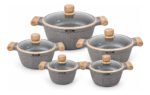 Bateria De Ollas H.k En Granito 10 Elegantes Piezas Con Tapa - Marrón