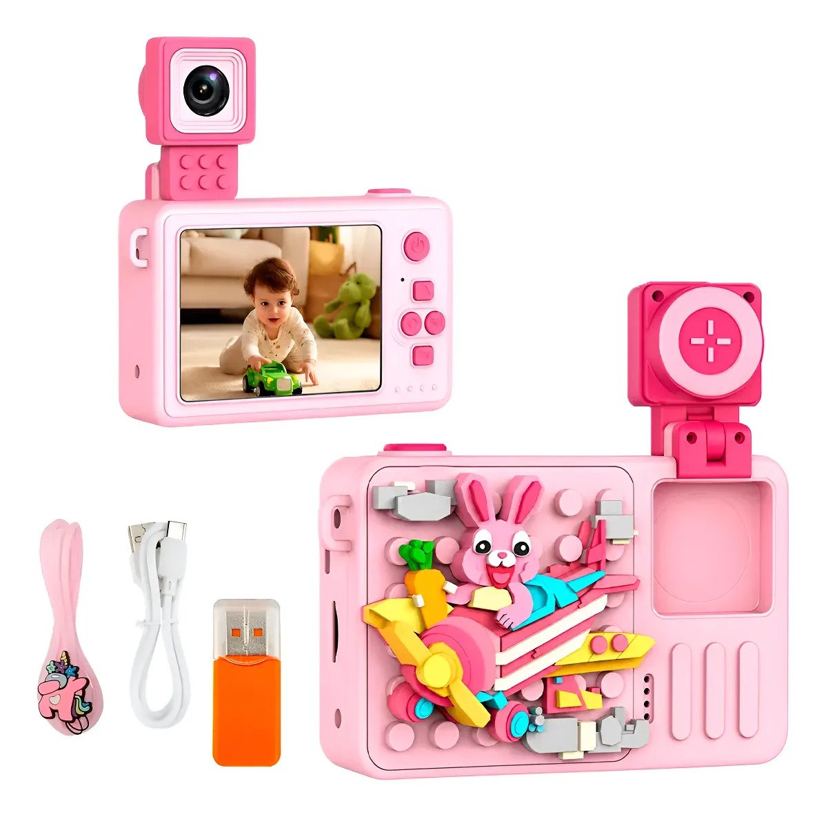 Cámara Digital 1080p Para Niños De Figuras Juegos Foto Video Rosa