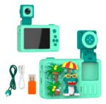 Cámara Digital 1080p Para Niños De Figuras Juegos Foto Video Verde