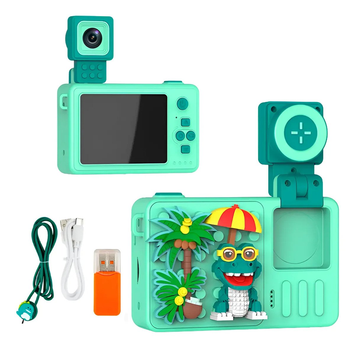 Cámara Digital 1080p Para Niños De Figuras Juegos Foto Video Verde