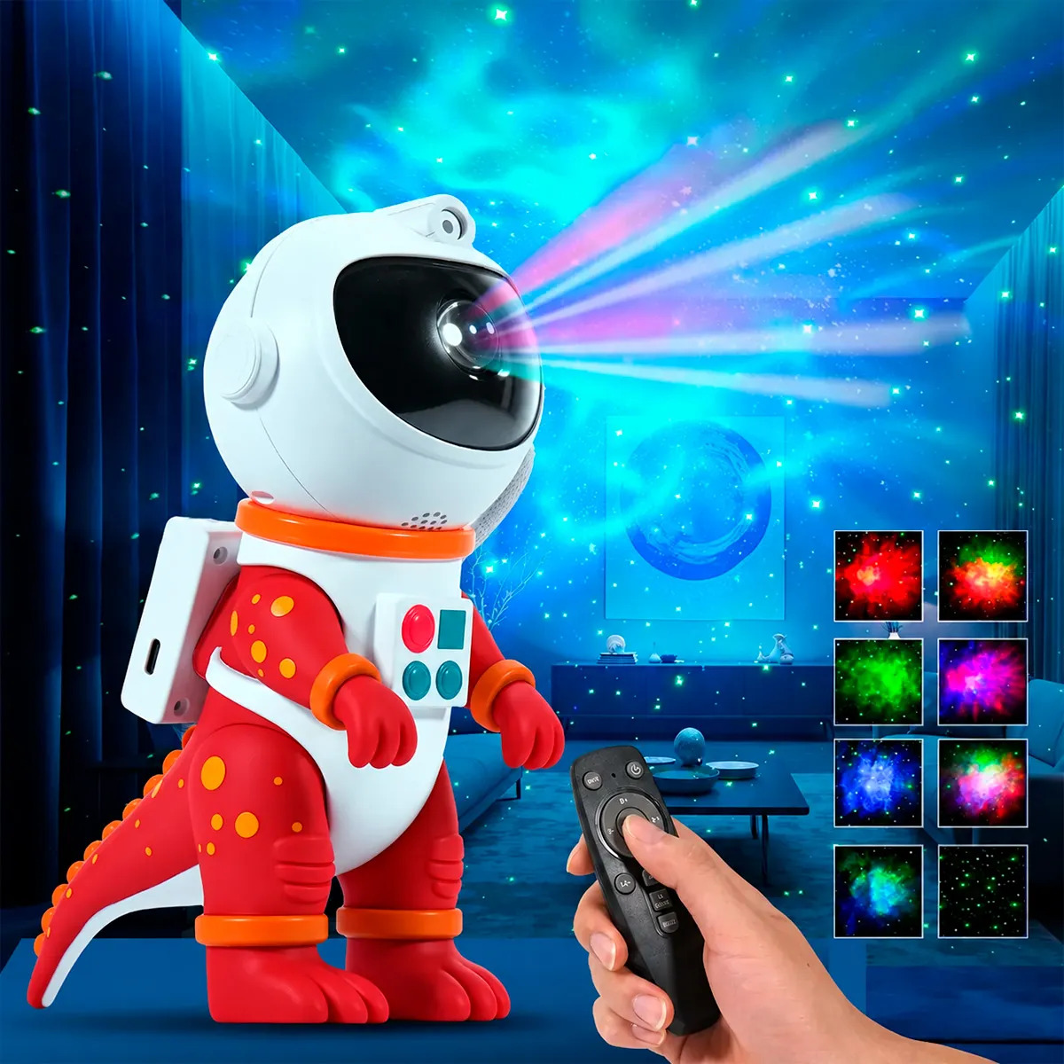 Luz Noche Proyector Astronauta Forma Dinosaurio Para Niños Rojo