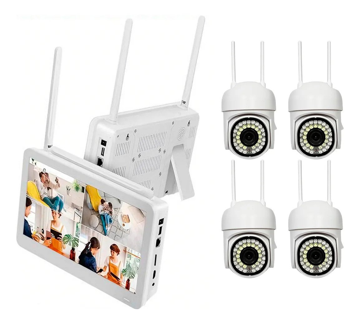 Kit 4 Cámaras Vigilancia Ptz Cctv Wifi + Monitor 10 Pulgadas