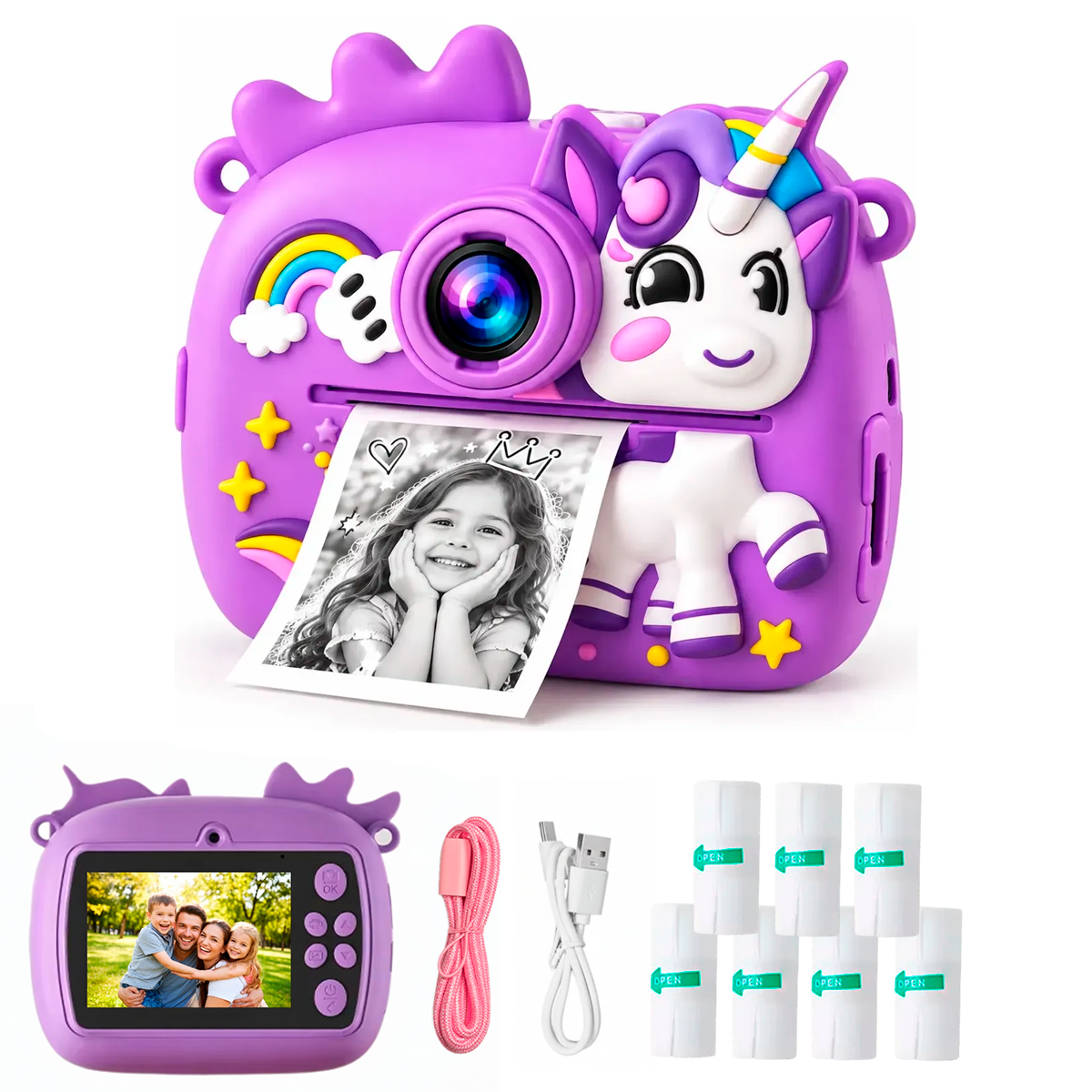 Combo De Cámara Digital Instantánea Para Niños + 7 Rollos